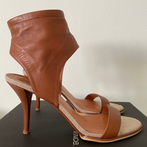 Vince Ankle Cuff Sandals Heels Brown,8 side zipper - Picture 9 of 16